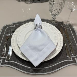 Lugar Americano Classic Linho - 2 faces - cinza / branco com bordado branco
