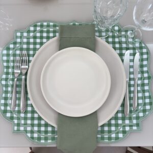 Lugar Americano Aconchego 2 faces xadrez de bege e branco bordado dourado