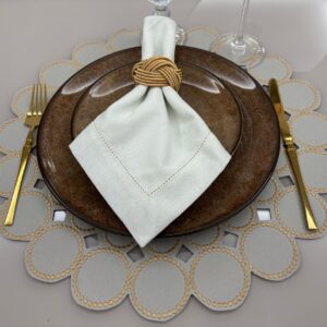 Lugar Americano Esfera - 1 face - bege fendi com bordado dourado