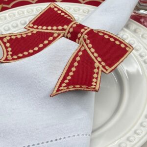 Porta Guardanapo Laço bordado - vermelho com bordado dourado