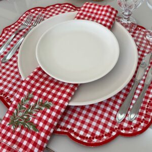 Lugar Americano Pontilhado Xadrez - 2 faces - xadrez de vermelho e branco / branco com bordado vermelho