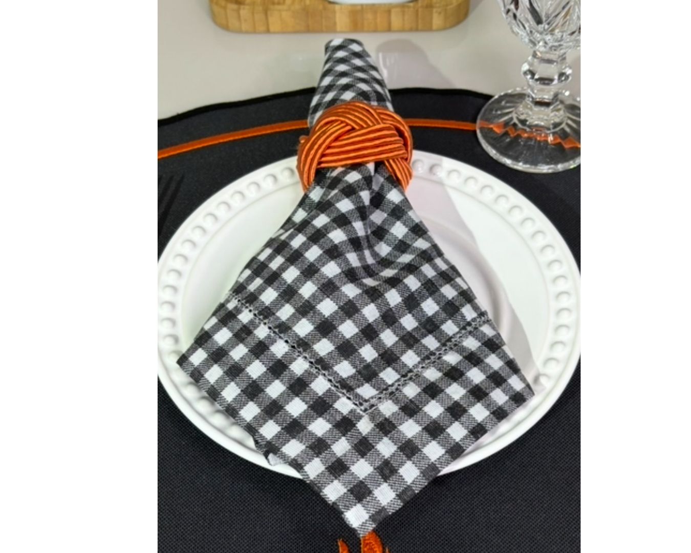 Guardanapo percal - xadrez preto e branco