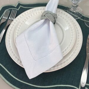 Lugar Americano Classic Linho - 2 faces - verde kentucky / branco com bordado verde