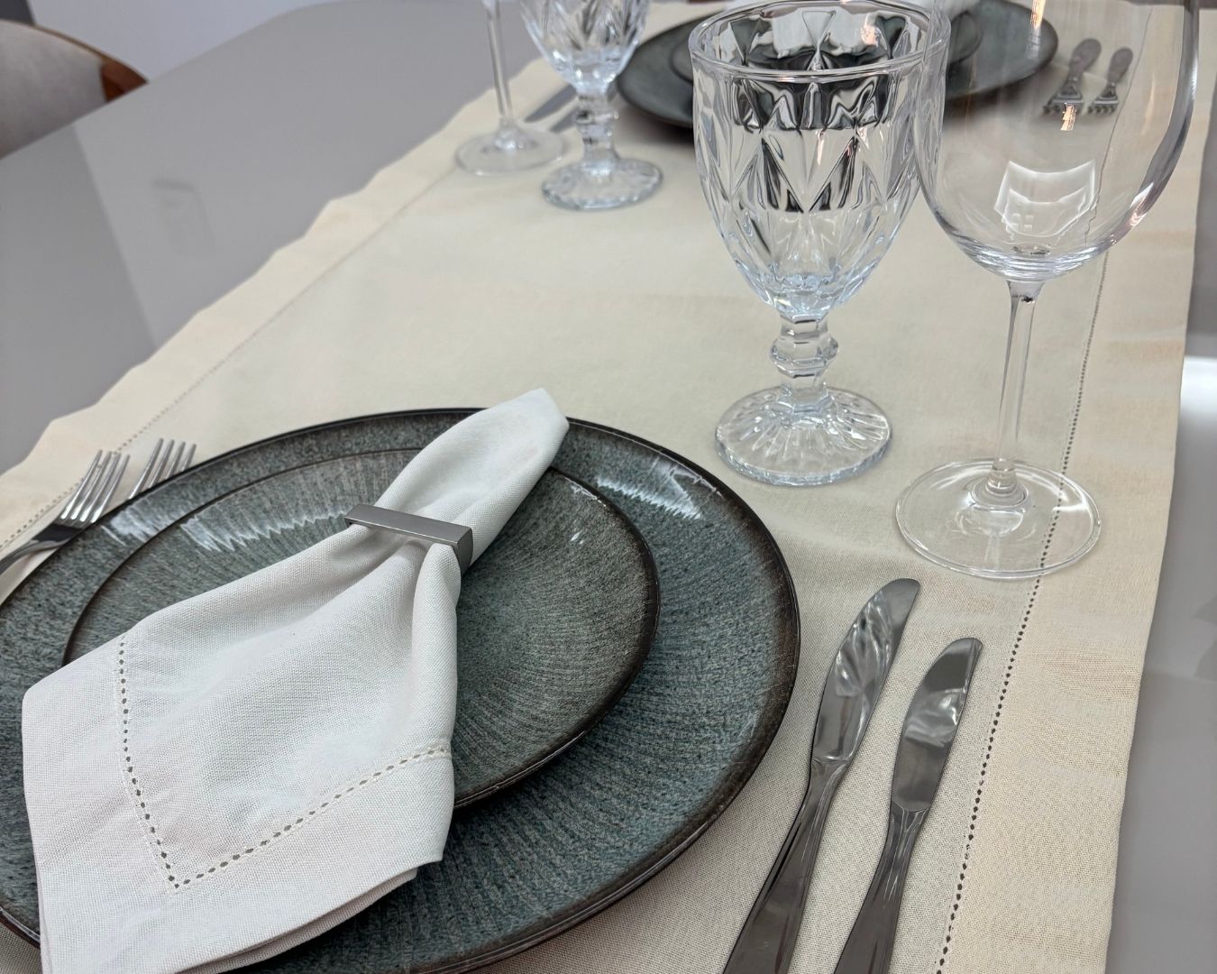 Trilho de linho misto - 49 x 174 cm - creme - Imagem 2