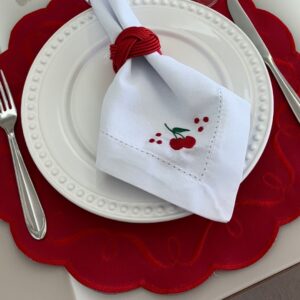 Lugar Americano Entrelaços - 2 faces - vermelho / branco com bordado vermelho