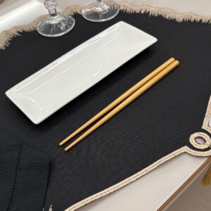 Lugar Americano Sushi - 2 faces - preto / vermelho com bordado dourado