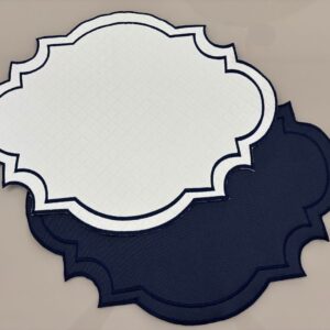 Lugar Americano Select Corino - 2 faces - azul marinho / branco com bordado azul marinho