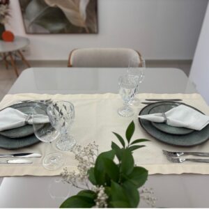 Trilho de linho misto - 49 x 174 cm - creme