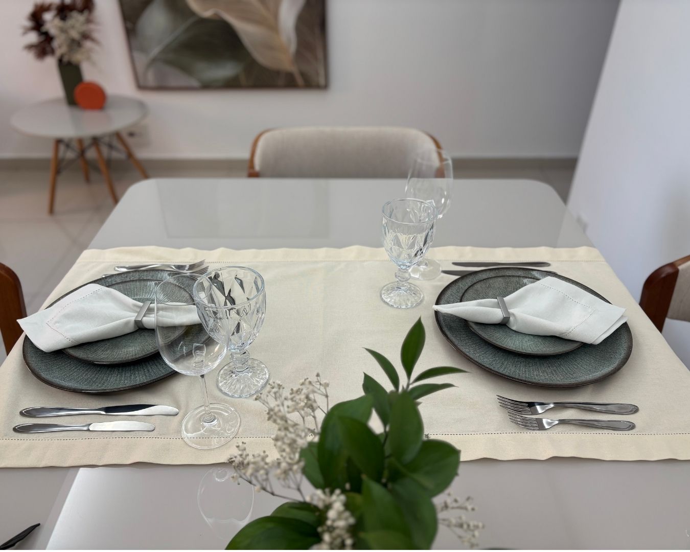 Trilho de linho misto - 49 x 174 cm - creme