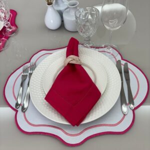 Lugar Americano Cores- 2 faces - branco / rosa pink com bordado degradê rosa pink