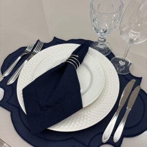 Lugar Americano Select  - 2 faces - azul marinho / branco com bordado azul marinho