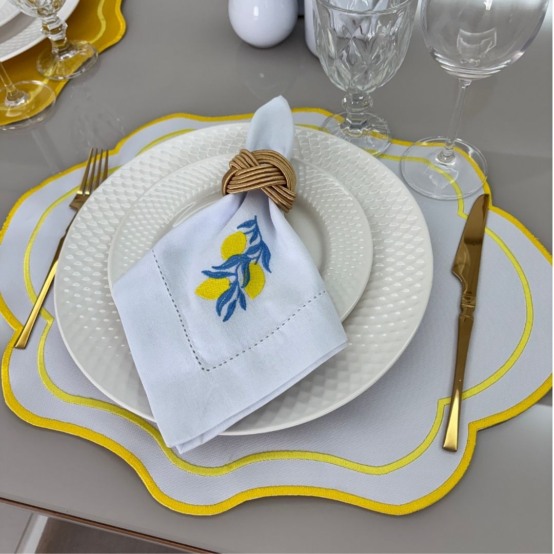 Lugar Americano Cores - 2 faces - branco / amarelo com bordado degradê amarelo e amarelo mais claro - Imagem 9