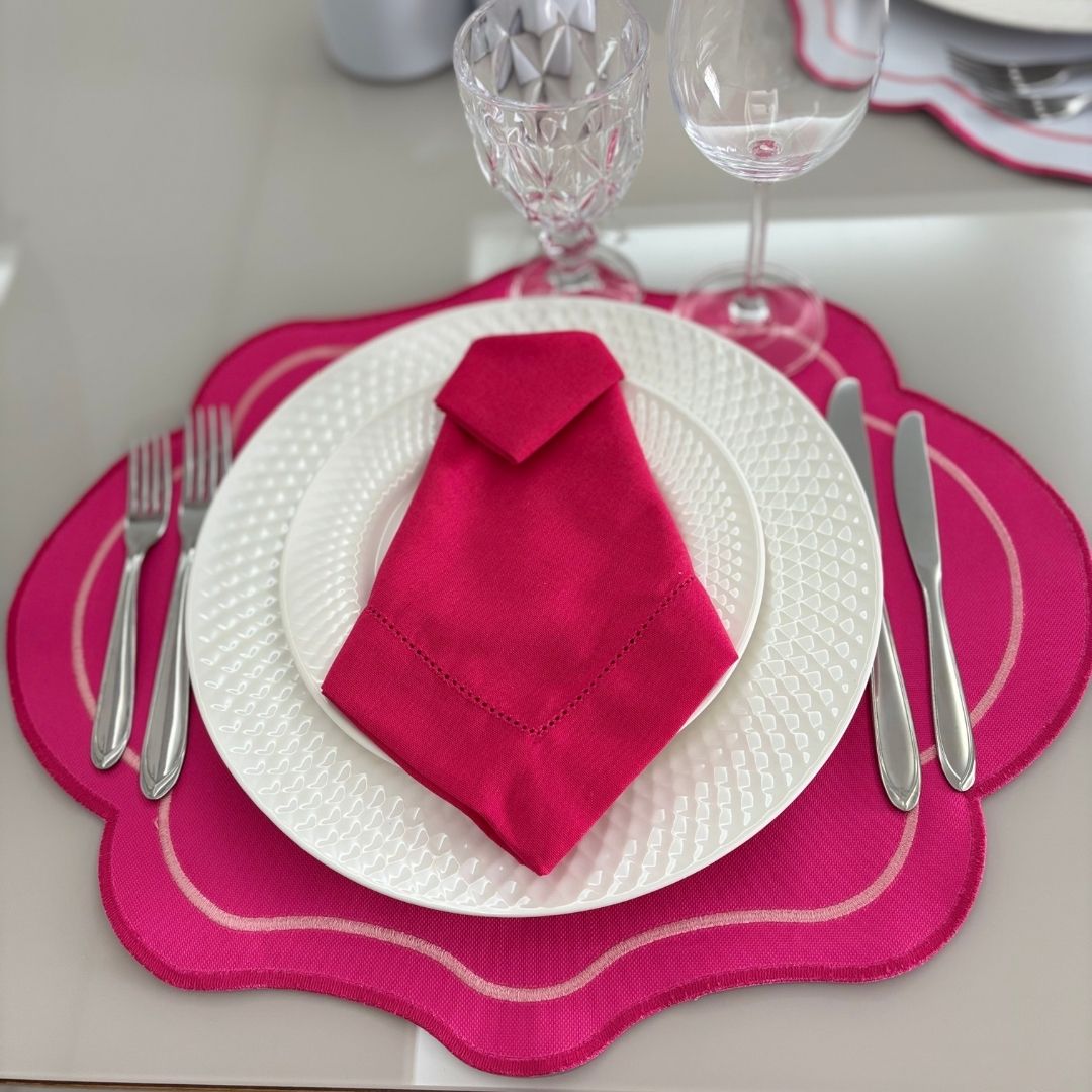 Lugar Americano Cores- 2 faces - branco / rosa pink com bordado degradê rosa pink - Imagem 3