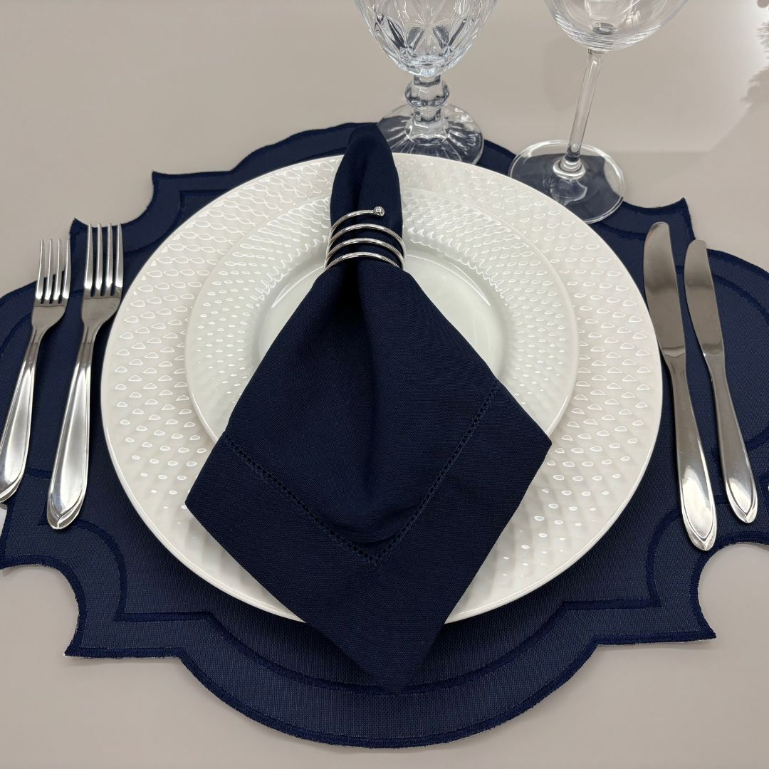 Lugar Americano Select - 2 faces - azul marinho / branco com bordado azul marinho - Imagem 3