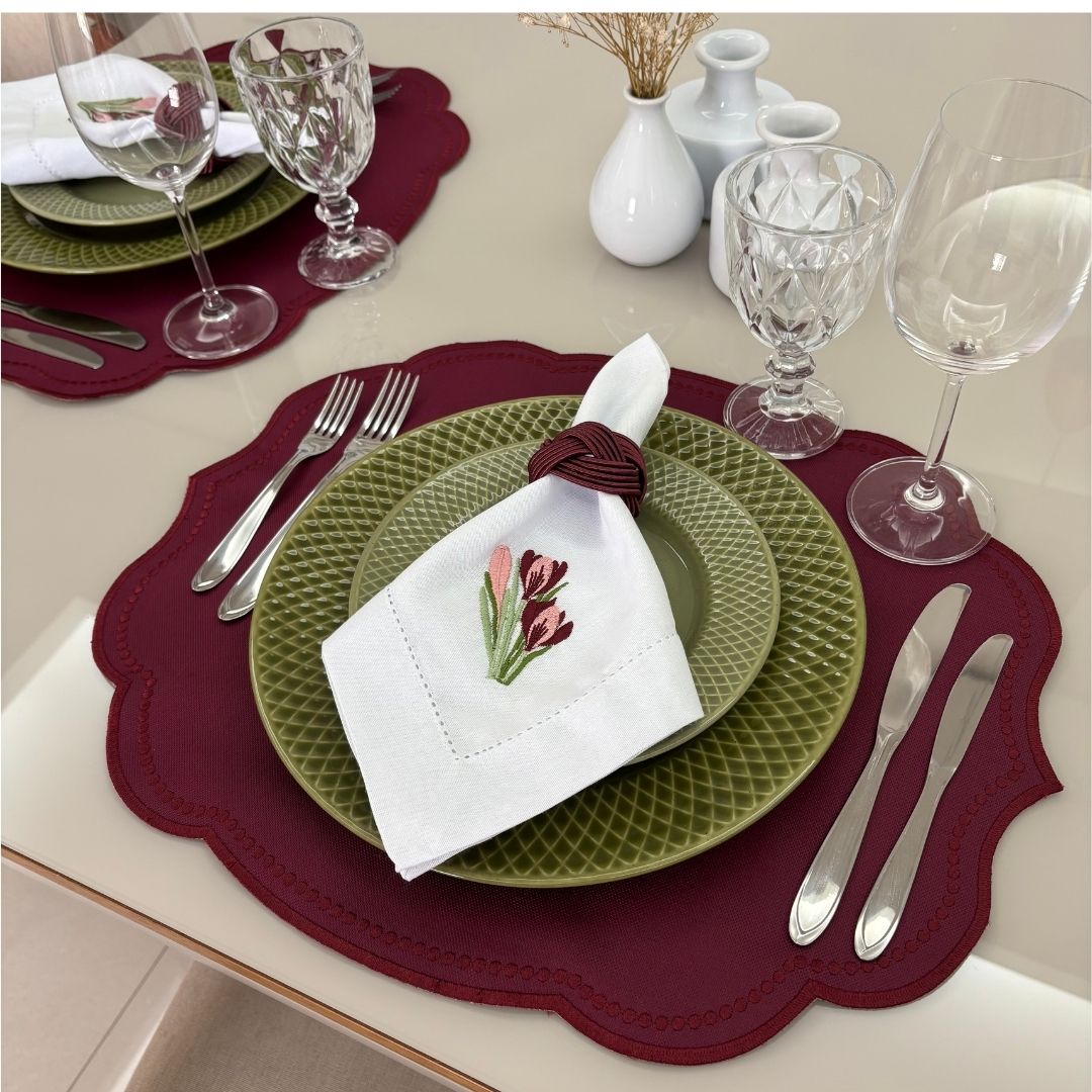 Lugar Americano Pontilhado - 2 faces - bordô / bege escuro com bordado bordô - Imagem 5