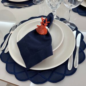 Lugar Americano Elos - 2 faces - azul marinho / creme com bordado azul marinho