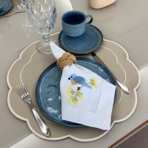 Lugar Americano Basic Corino - 2 faces - nude / branco com bordado nude