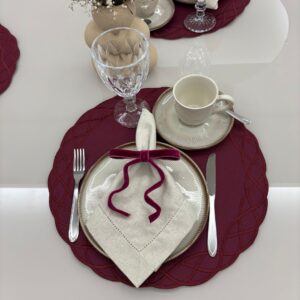 Lugar Americano Elos - 2 faces - bordo / bege com bordado bordo