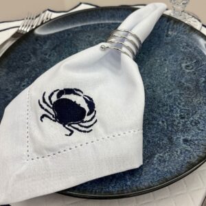 Guardanapo linho misto bordado - branco - fundo do mar