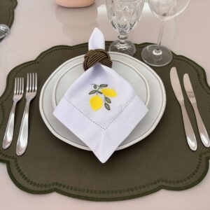 Guardanapo linho misto bordado - branco - Lemon