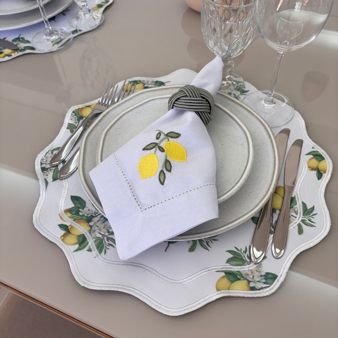 Guardanapo linho misto bordado - branco - Lemon - Imagem 3