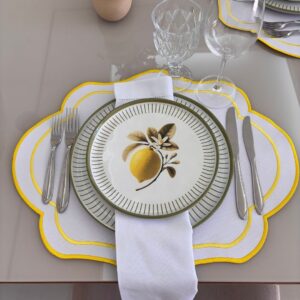 Lugar Americano Cores - 2 faces - branco / amarelo com bordado degradê amarelo e amarelo mais claro