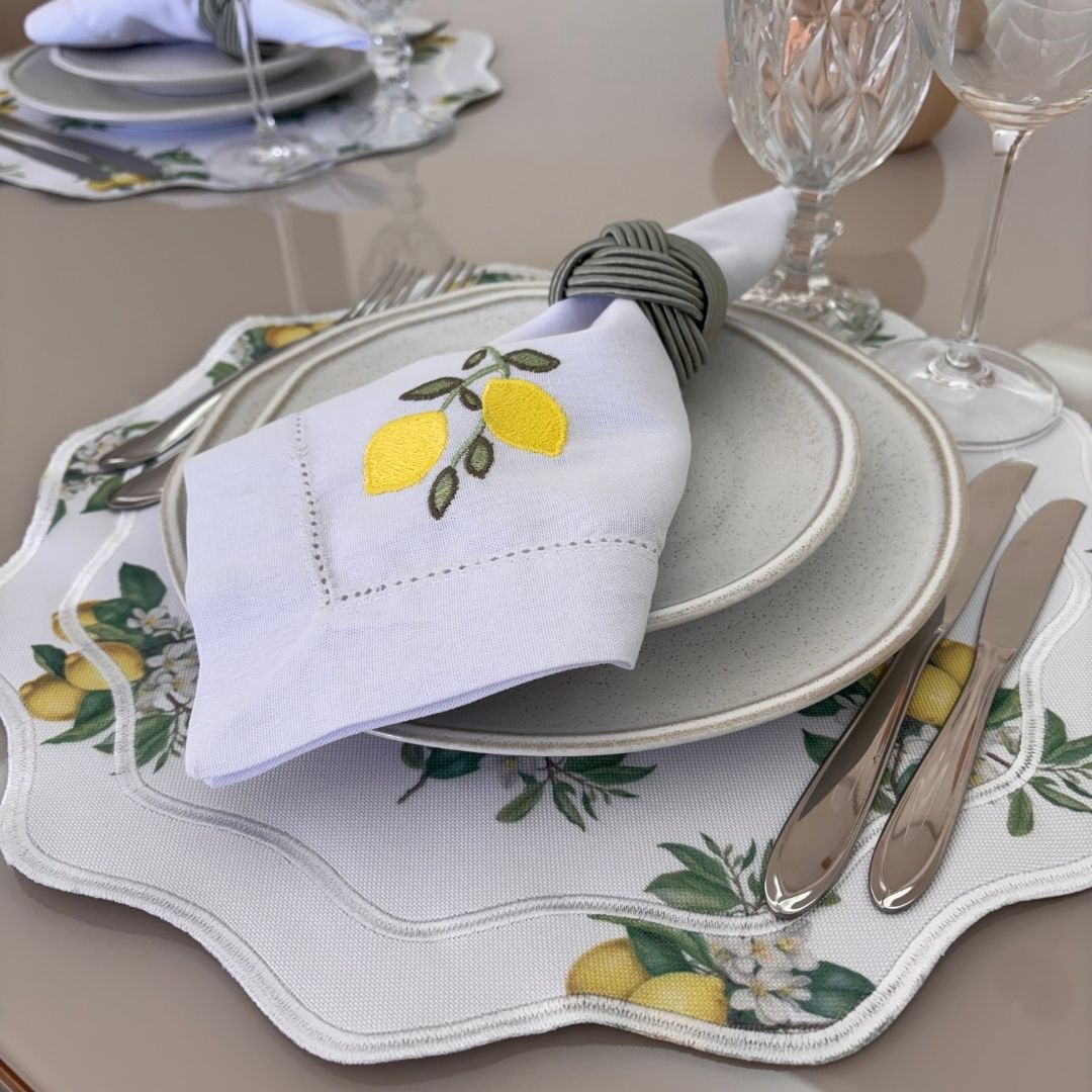 Guardanapo linho misto bordado - branco - Lemon - Imagem 4