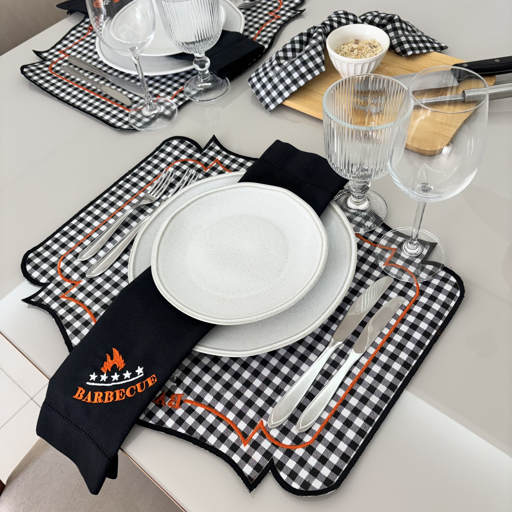 Guardanapo linho misto bordado - preto - barbecue - Imagem 5