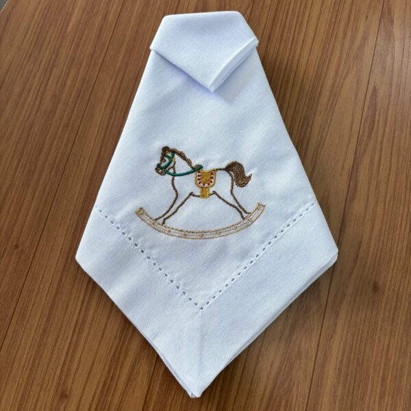 Guardanapo linho misto bordado - branco - cavalinho natalino