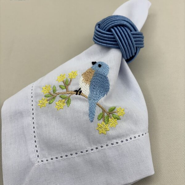 Guardanapo linho misto bordado - branco - pássaro azul