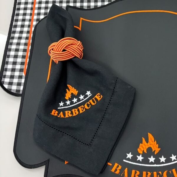Guardanapo linho misto bordado - preto - barbecue