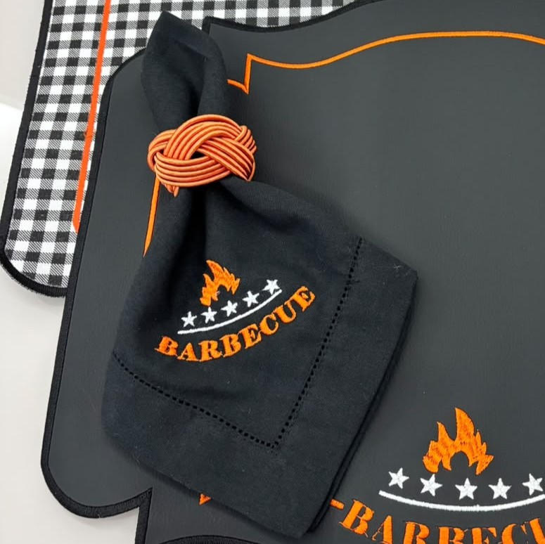 Guardanapo linho misto bordado - preto - barbecue