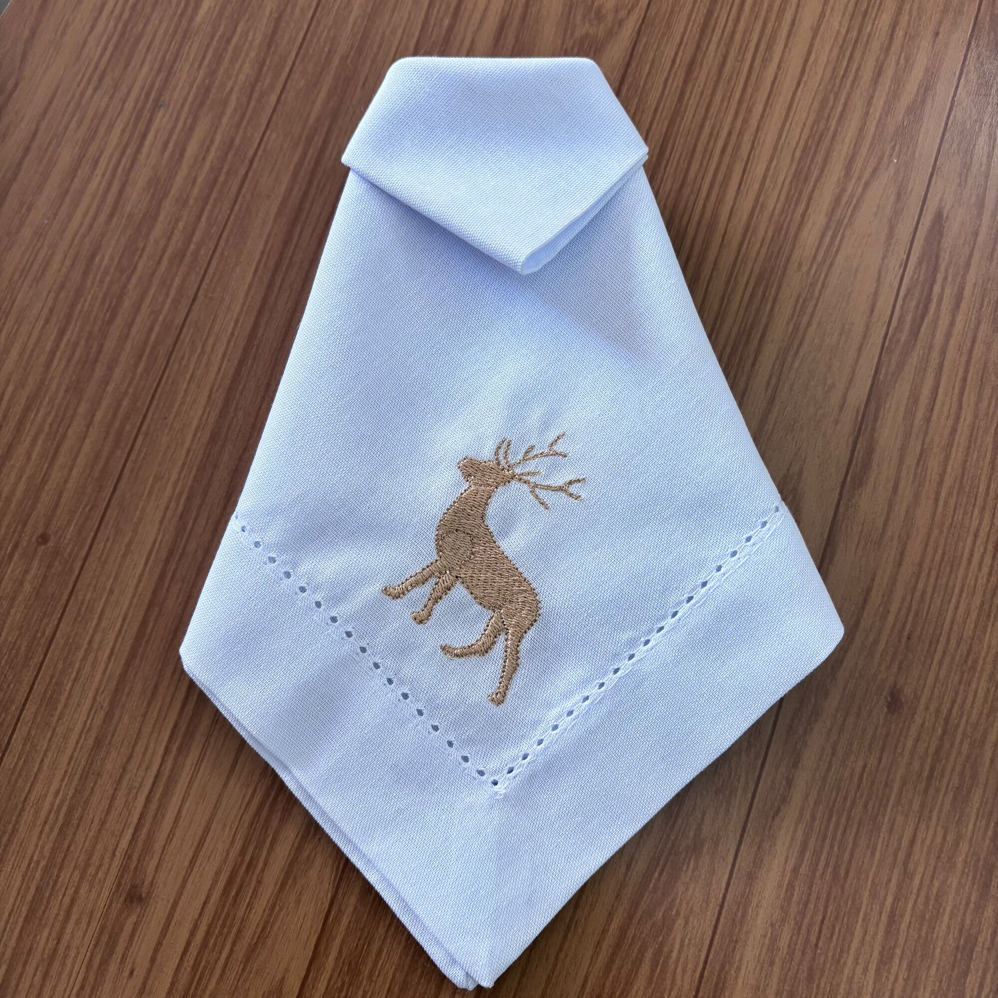 Guardanapo linho misto bordado - branco - rena natalina